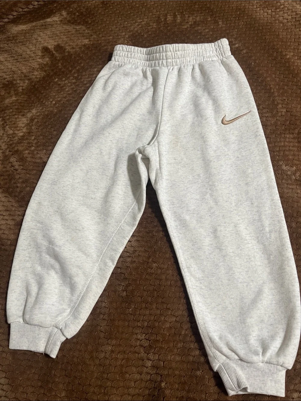 Nike Kids Light Heather Gray Sweatshirt & Joggers with Taupe Swoosh